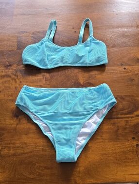 NWT Popvil Light Blue Ribbed Two-Piece Bikini Set Size Large